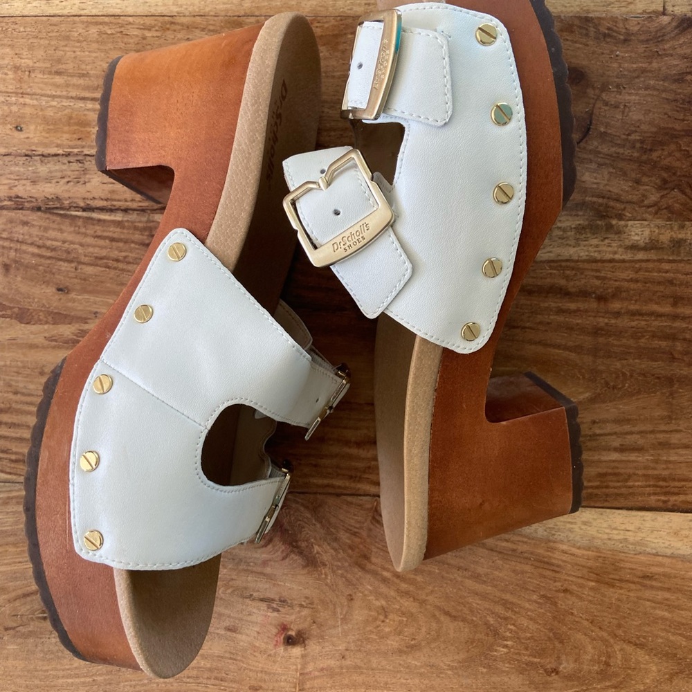 Dr. Scholl's White Leather Women’s Platform Clogs Like New Size 8 - Picture 5 of 11